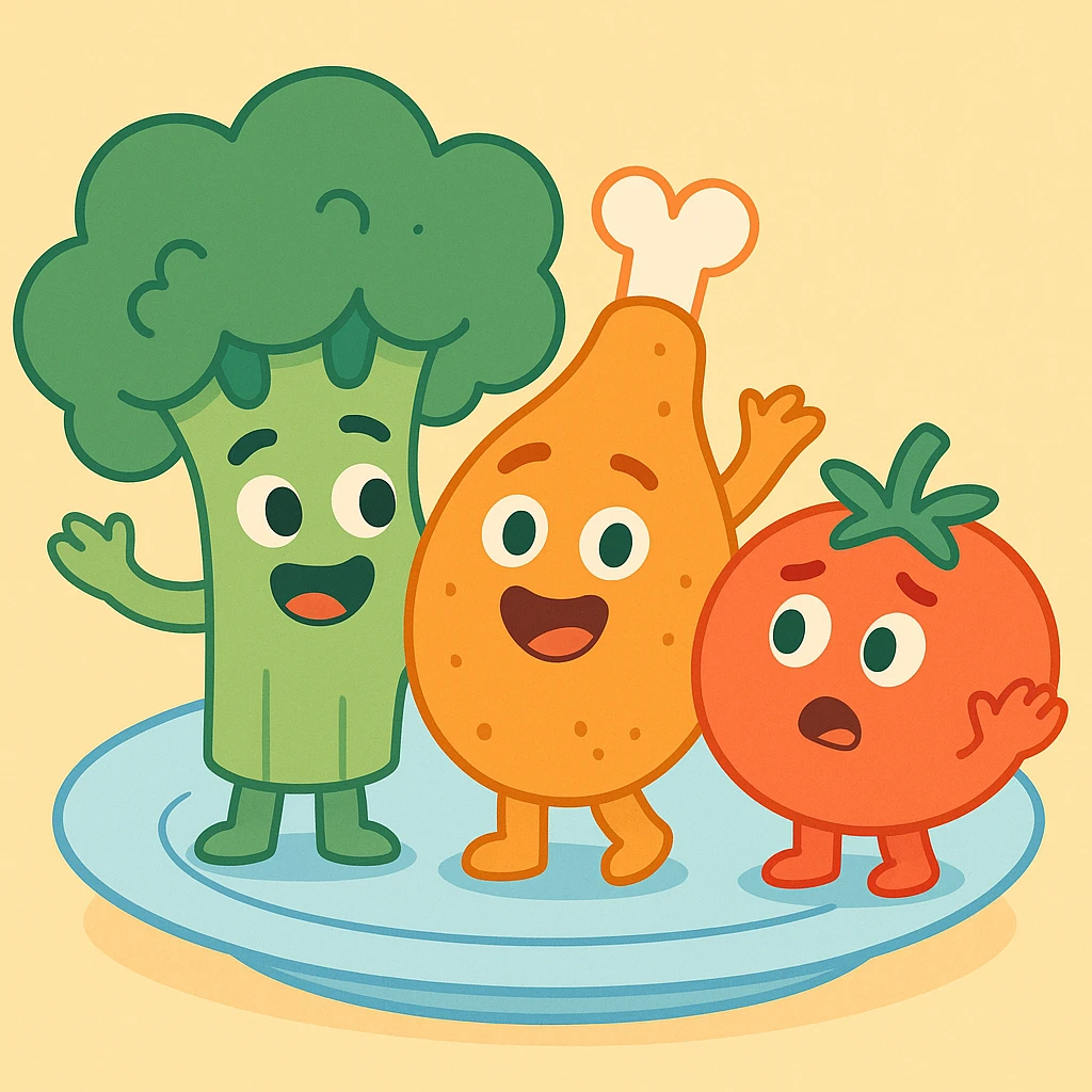 Meal broccoli chicken and tomato  emoji