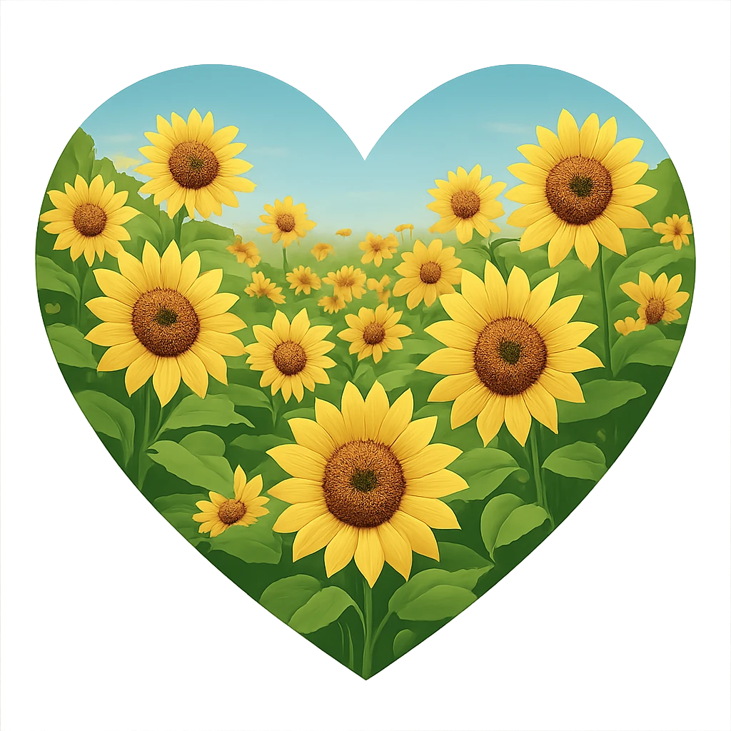 heart with a golden sunflower meadow, clean digital illustration emoji