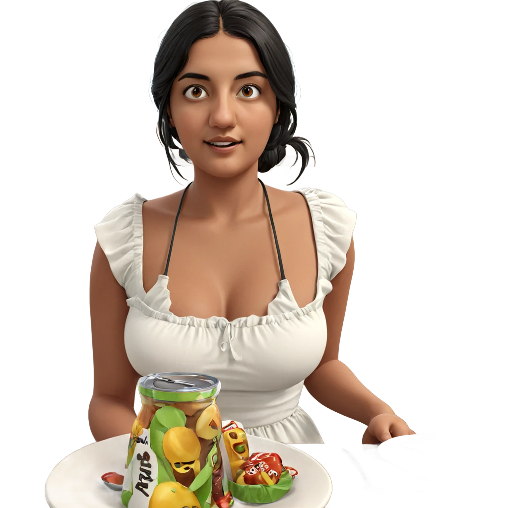 sitting girl with food indoors emoji