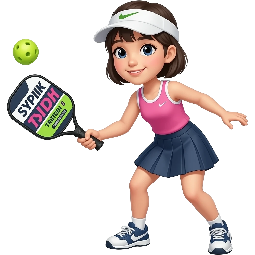 short haired asian girl wearing sun visor and playing pickleball with sypik triton 5 paddle emoji