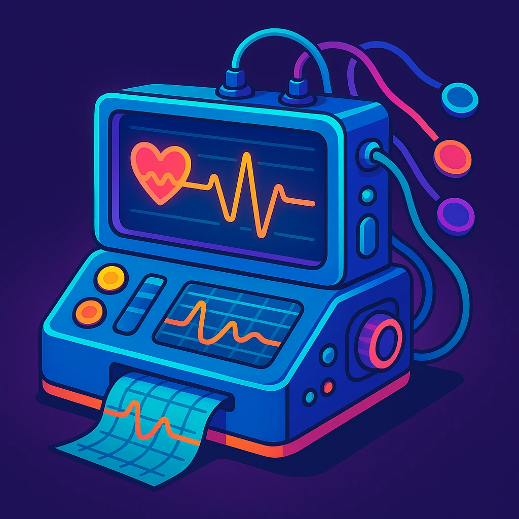 a modern polygraph machine, futuristic look, glowing elements, advanced technology, vibrant toon style emoji