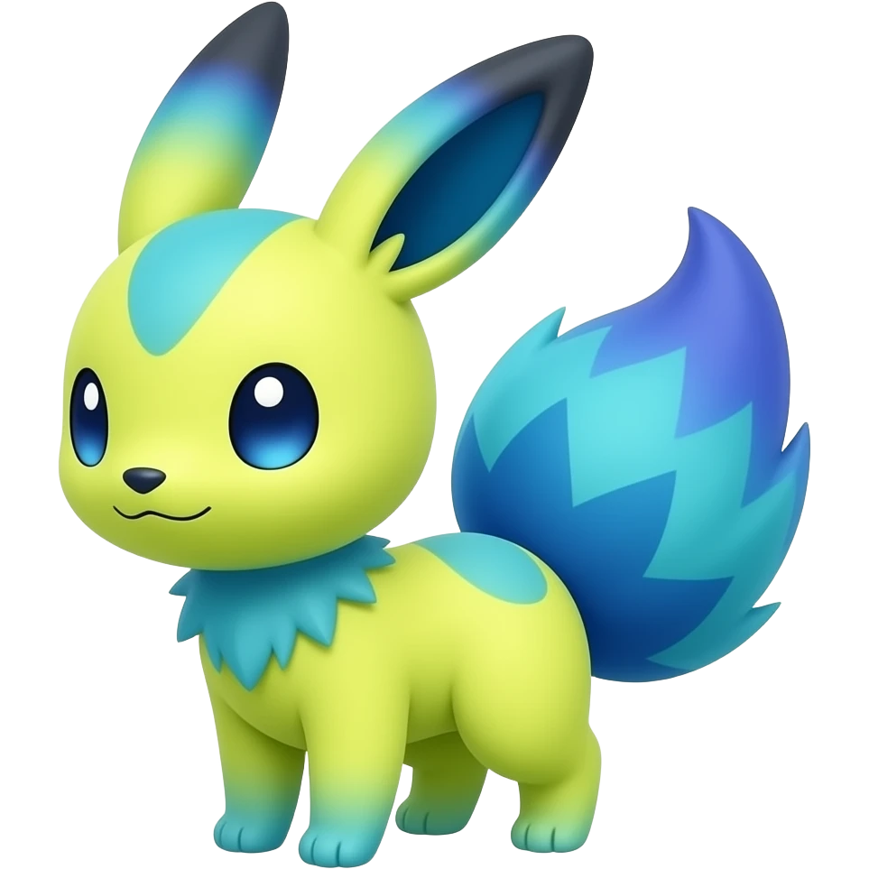 Realistic cute Neon-yellow and neon-cobalt-blue- and cyan-gradients Furret-Emolga-Genet-Cacomistl-hybrid-fusion (full body) emoji