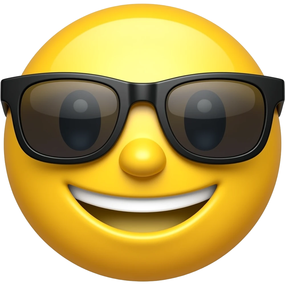 happy rounded yellow face with sunglasses. no nose emoji
