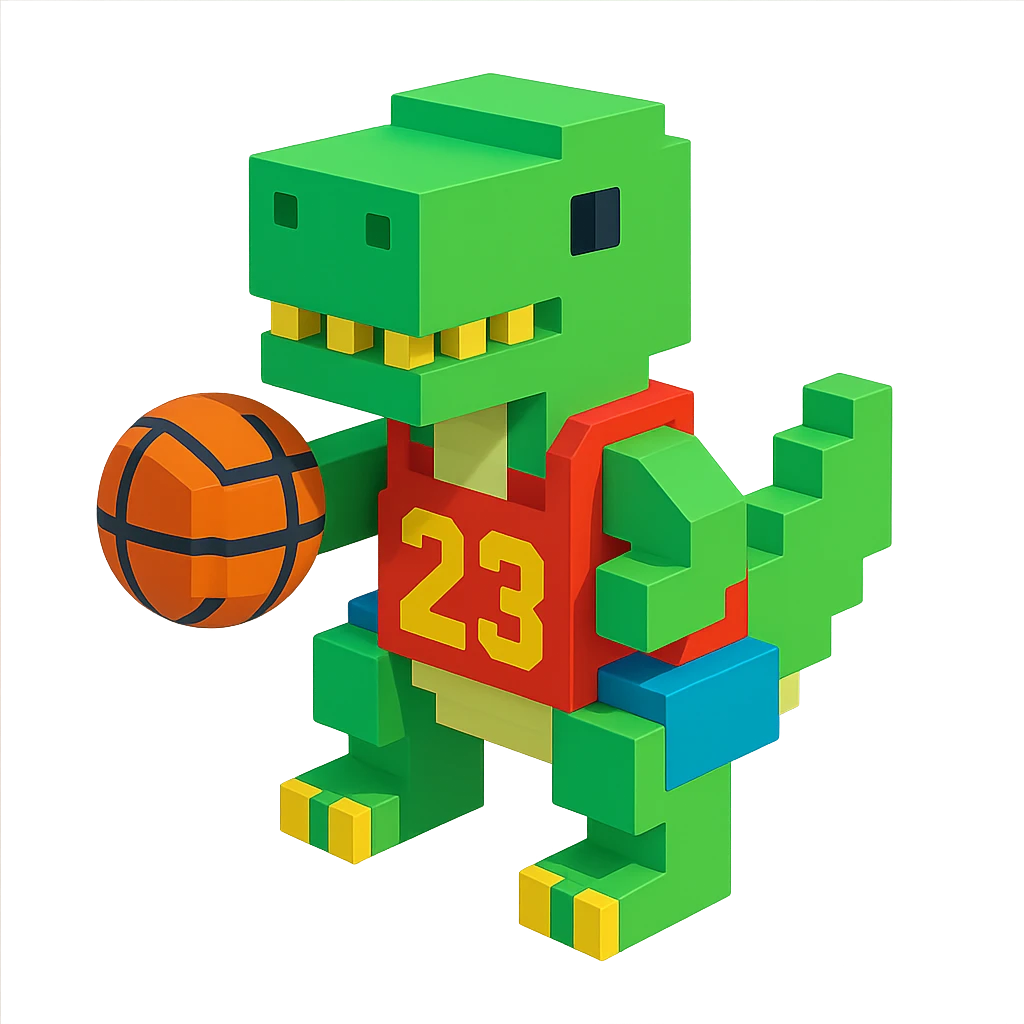 динозавр с баскетбольном мячом в майке с надписью "23", no background  emoji