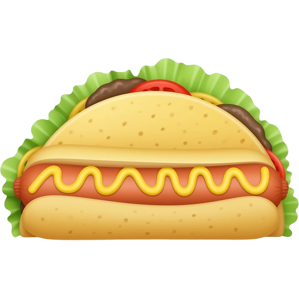 Plain taco with a plain hotdog no bun laying horizontally emoji