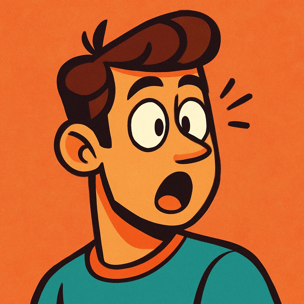 a surprised man, head turned, eyebrows raised, animated style emoji