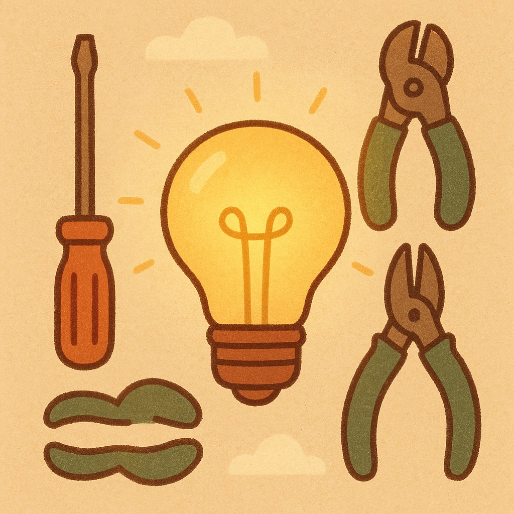 minimalist style bright light bulb with electrician tools around emoji
