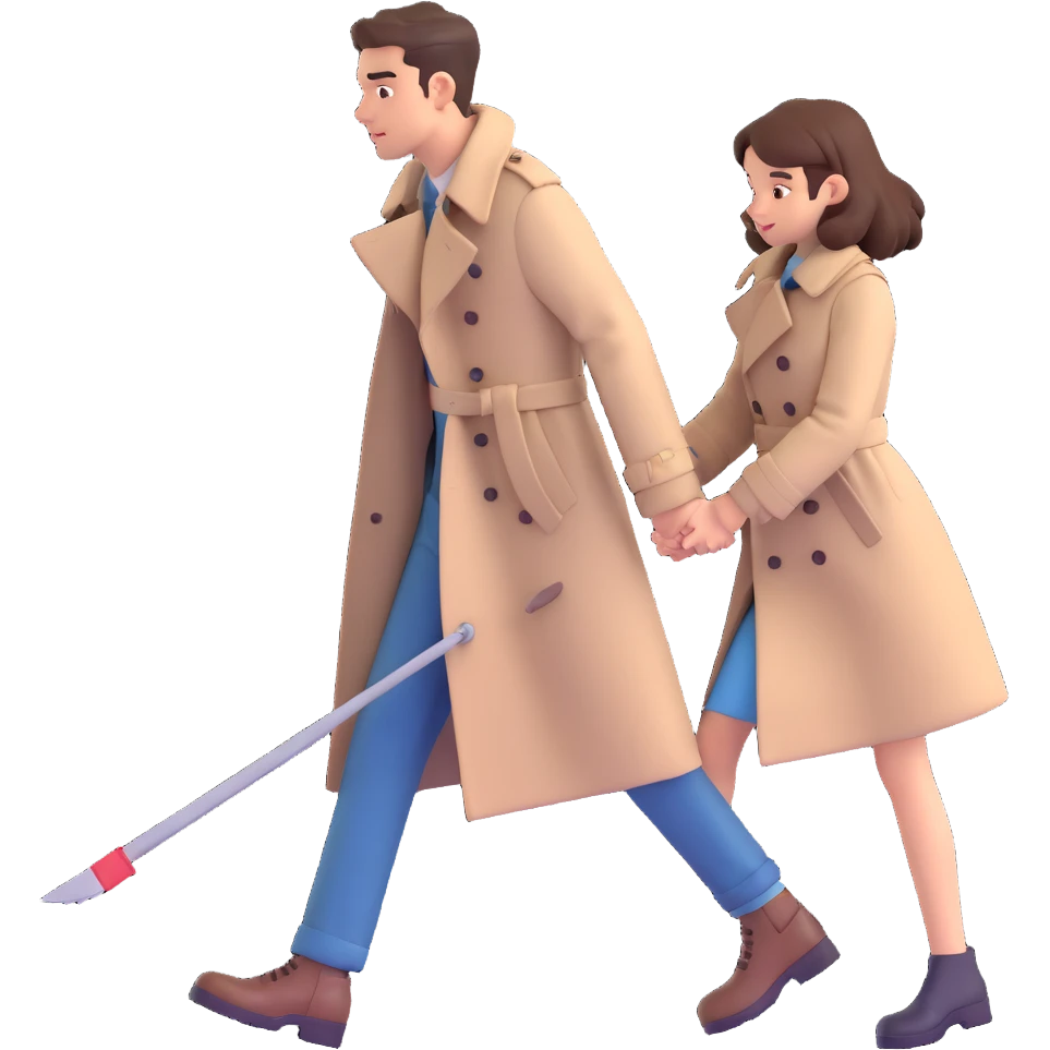 a man in a trench coat dragging a girl, stylized as a 3D cartoon emoji