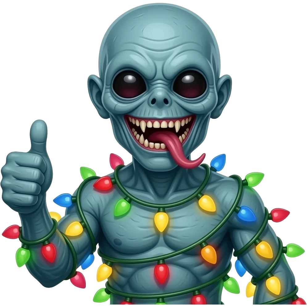 Demogorgon from stranger things with Christmas light wrapped around it and thumbs up emoji