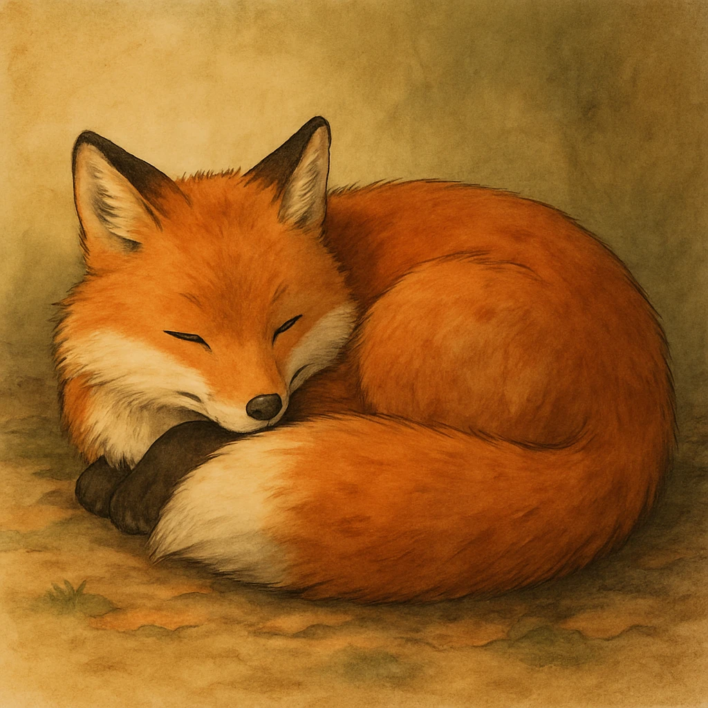 realistic fox curled up sleeping, cozy emoji
