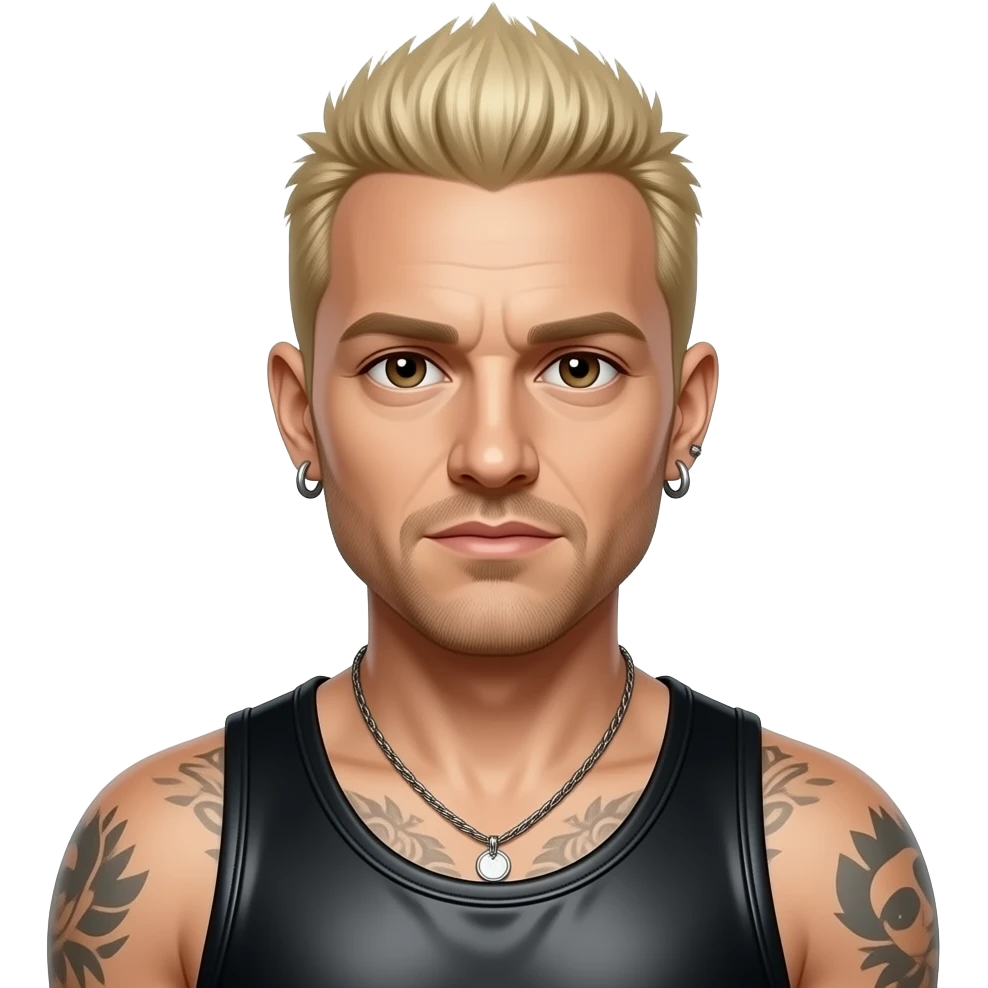 Chester Bennington from Linkin Park with dark brown eyes, blonde spiked hair, black metallic tank top, necklace and earrings emoji