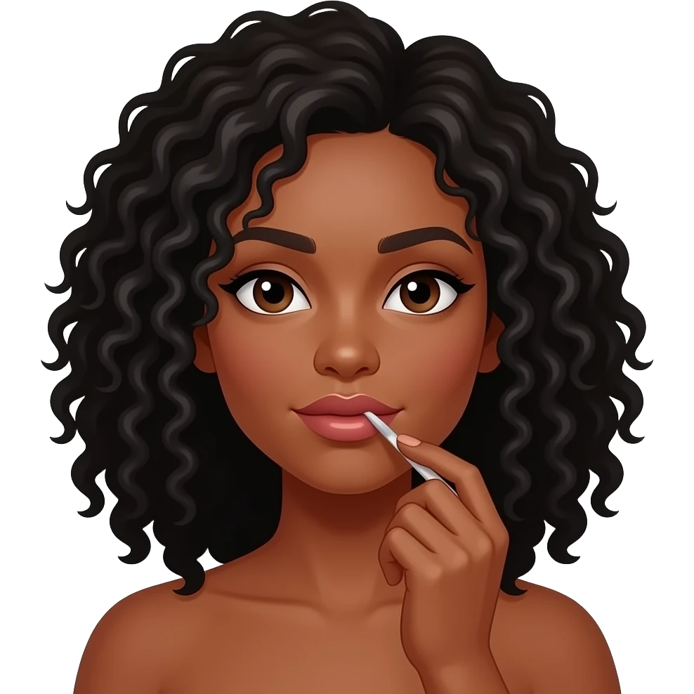 Medium dark skinned woman with black curly shoulder-length hair waxing her upper lips. emoji