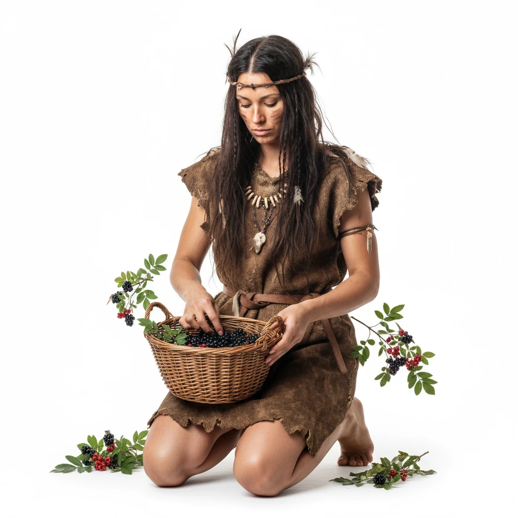 нарисуй первобытную женщину собирающую ягоды без фона emoji
