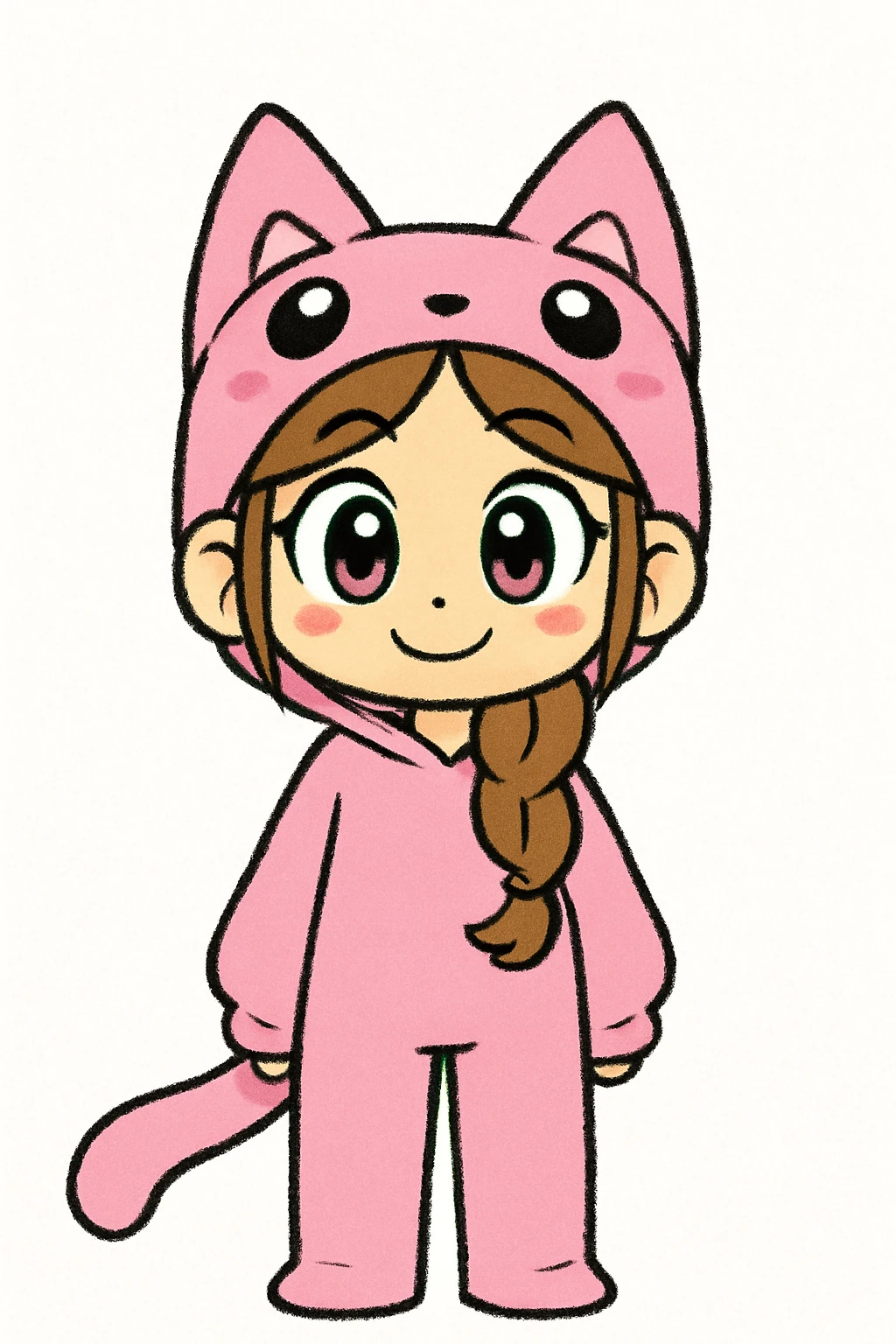 Keep the picture quality and style exactly the same as the original image. Edit the character to have a happy expression. emoji