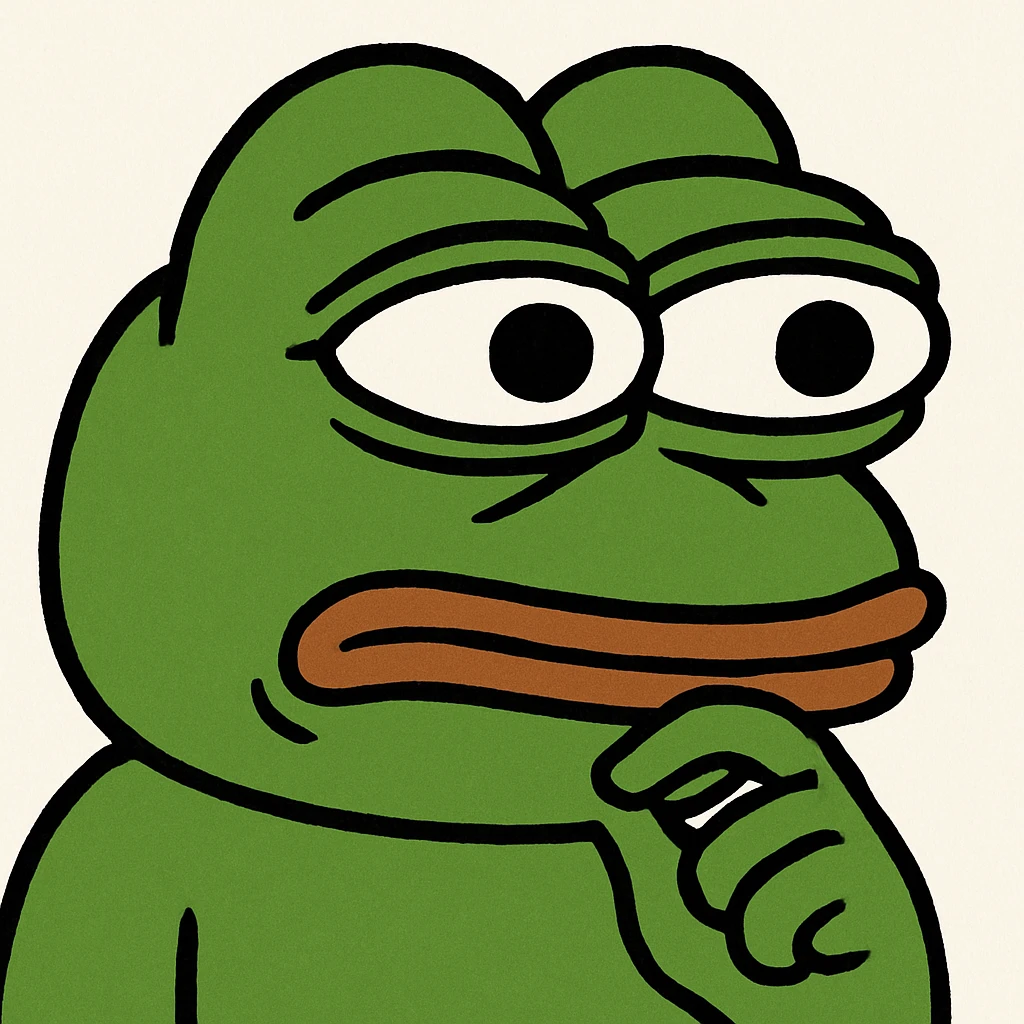 Pepe the Frog with a thinking face, meme style emoji