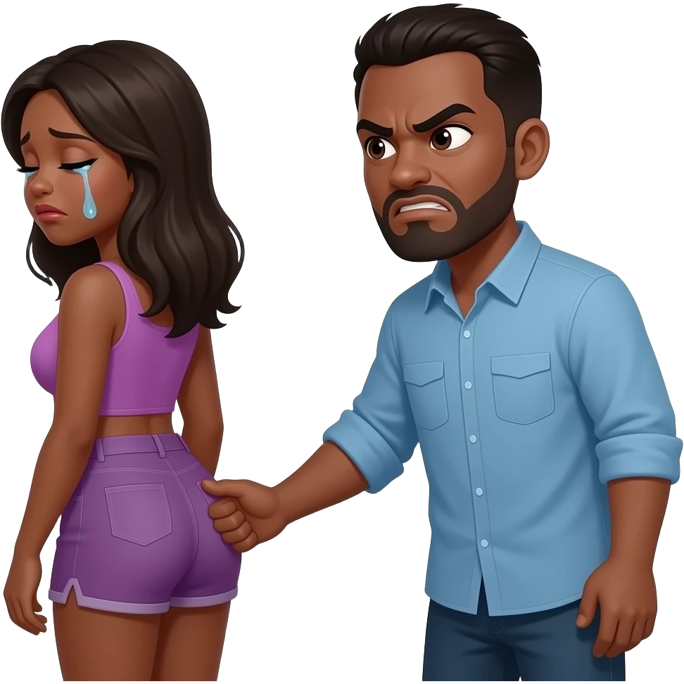 a black angry man slapping hardly his black girlfriend crying buttocks emoji