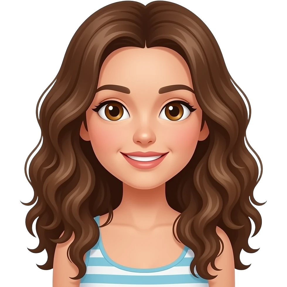 white girl with brown eyes and long curly hair on vacation emoji