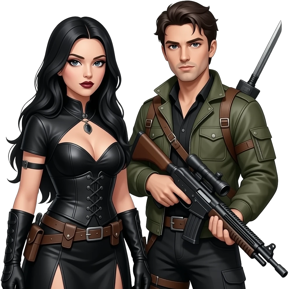 Gothic sexy dark female and male hunters emoji