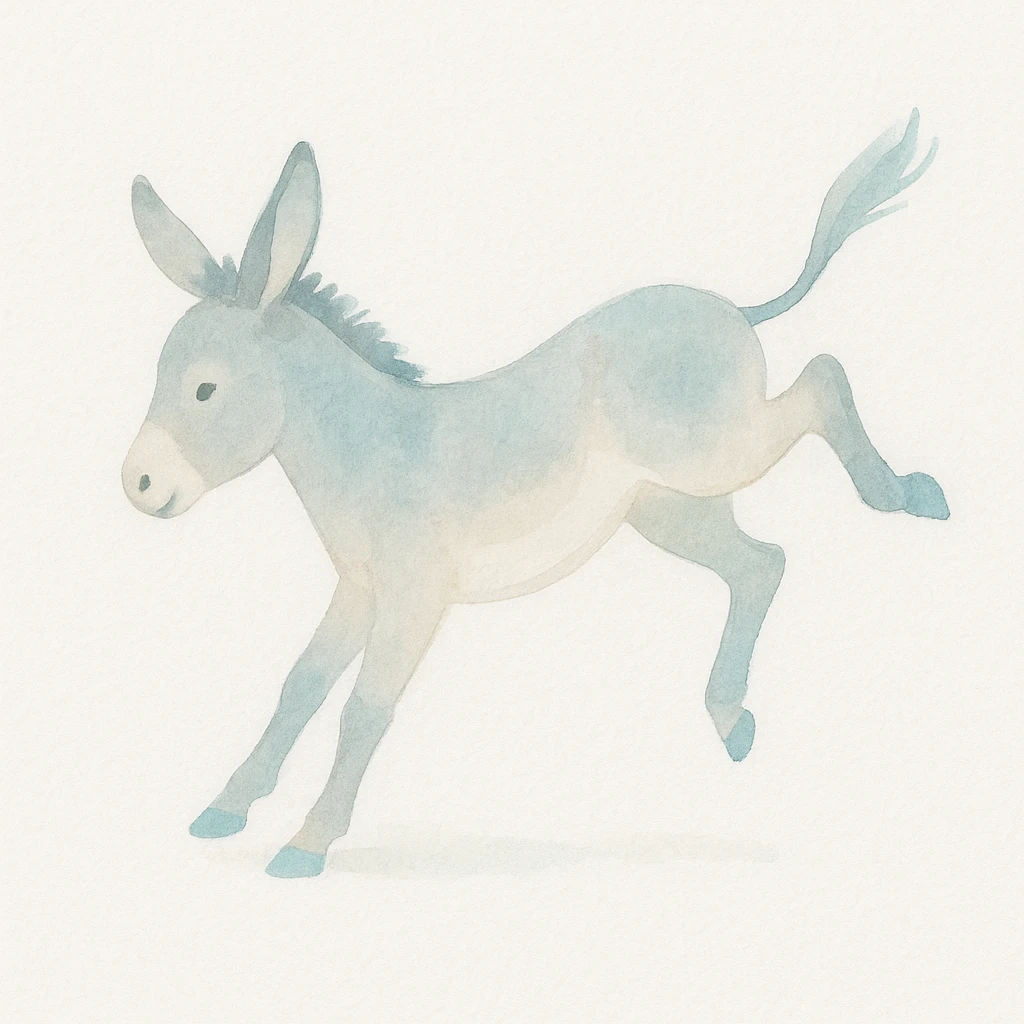 donkey kicking, energetic movement, soft colors emoji