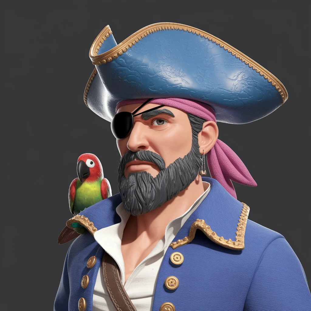 3d art of a pirate with eye patch and parrot in  emoji