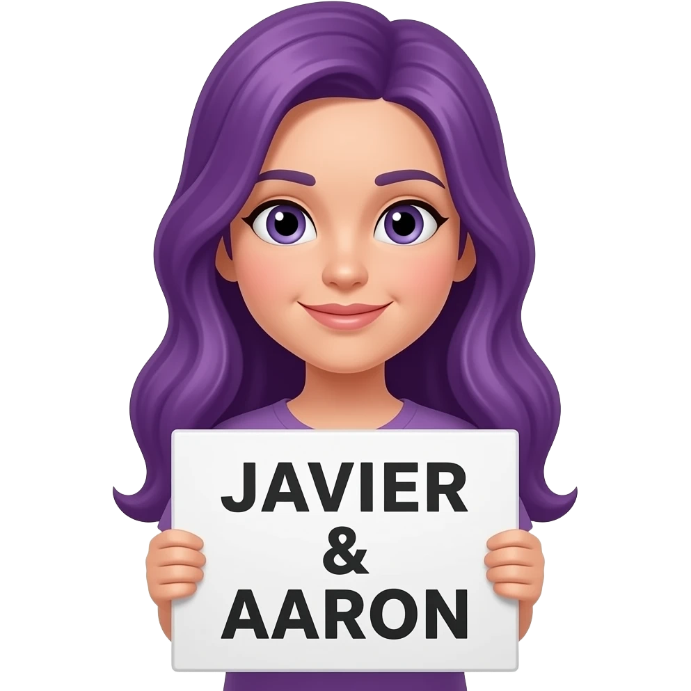 girl with long purple hair with a JAVIER & AARON sign emoji
