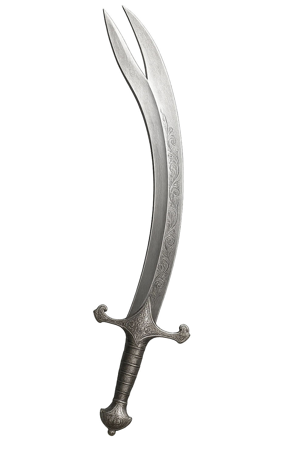 zulfiqar sword, iconic split-tip scimitar, detailed, elegant, metallic emoji