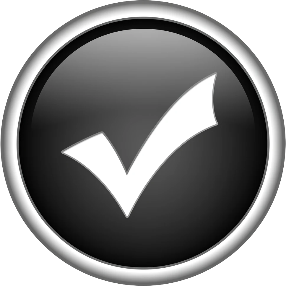 Give me white tick with black background of the emoji but main backgroud in gonna be white and its gonna be circular emoji