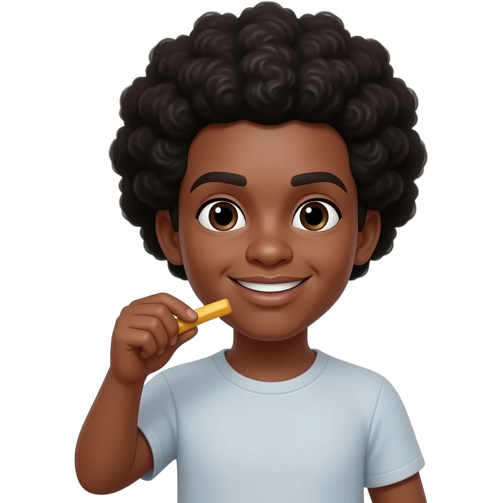 Black man holding fries with an afro emoji
