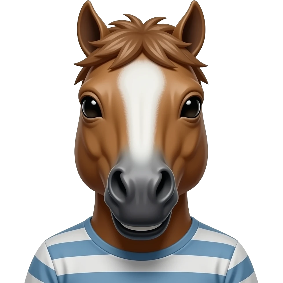 una persona con una mascara de caballo y que se vea mas la cara y sea mas realista emoji