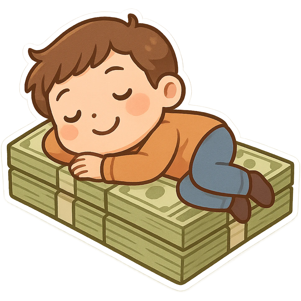 happy person napping on mattress of money emoji