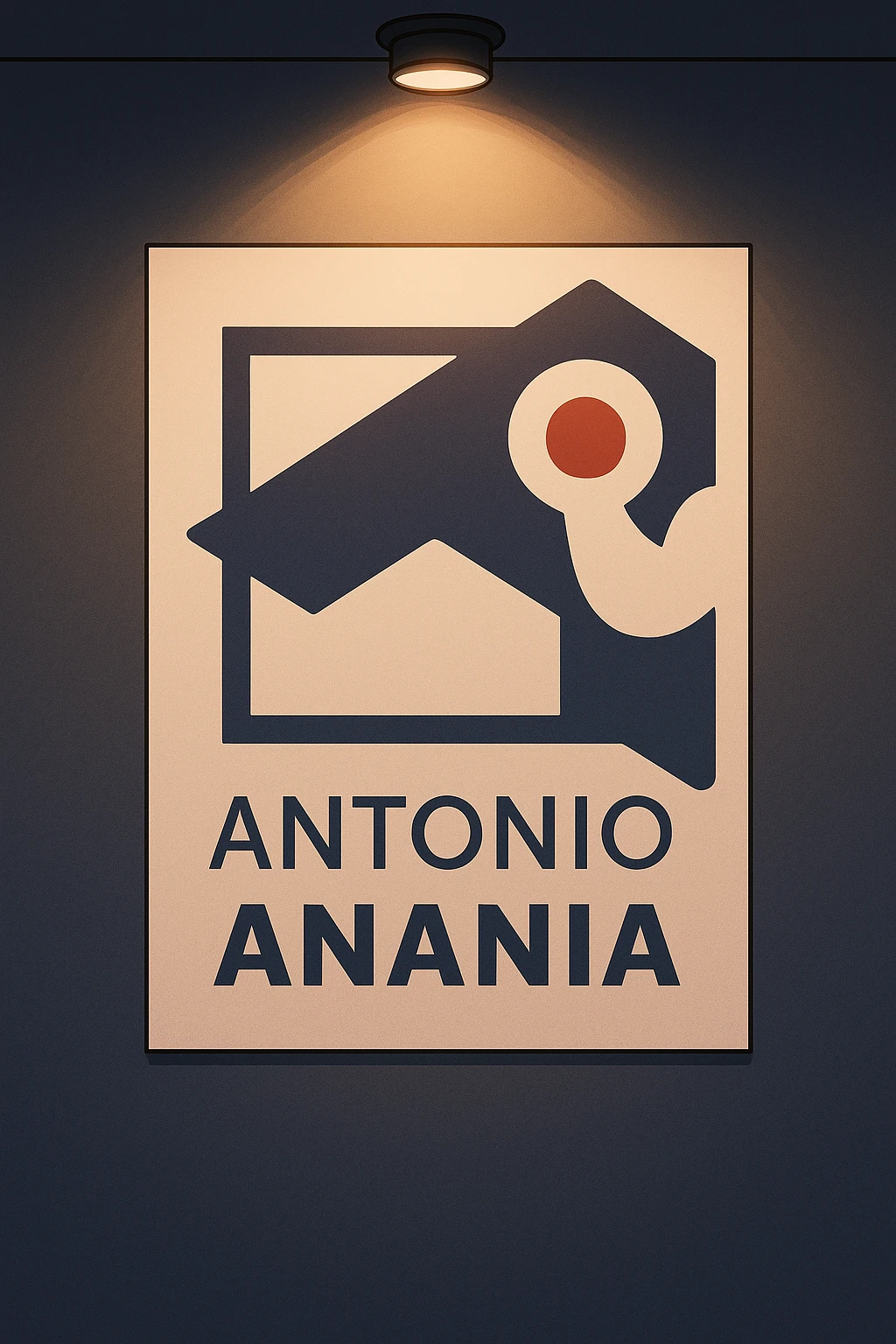 su questo stile fai un manga/webtoon a colori in cui mostri quella parete dietro dello studio con il suo logo e la scritta "ANTONIO ANANIA" SOTTO IL LOGO, LUCE CHE ILLUMINA IL LOGO emoji
