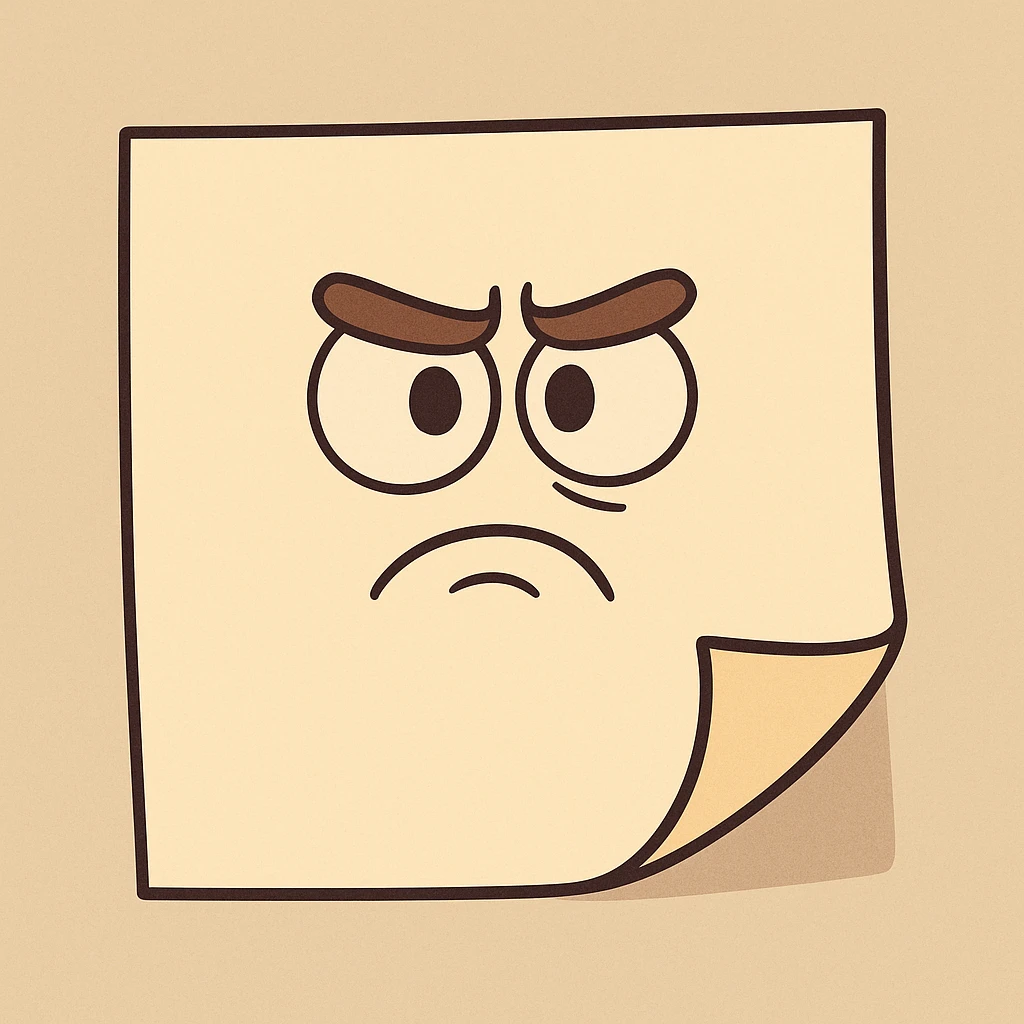beige sticky note, curled corner, no text, flat design emoji