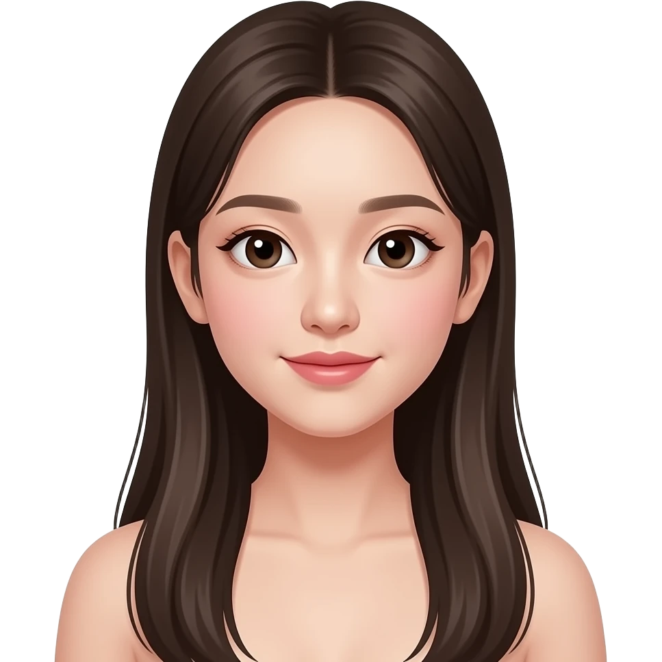 피부가 하얗고 머리가 긴, 앞머리가 없는 (머리가 쇄골까지오는) 피부가 하얀 10대 한국인 여자 emoji