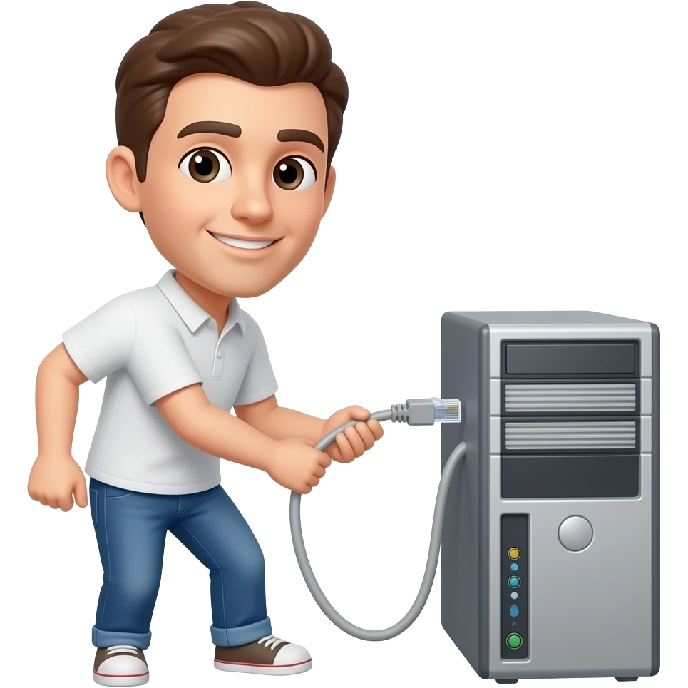 lebendige brücke mit armen handen beinen die lan stecker zieht aus em pc zieht emoji