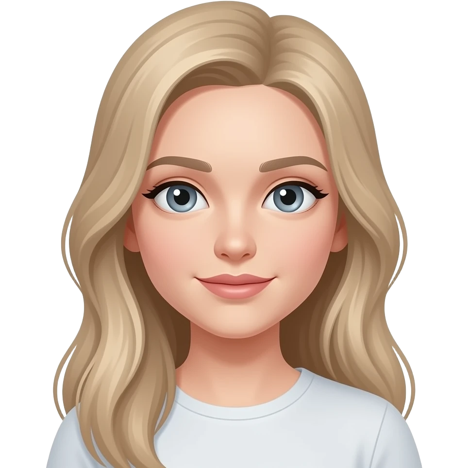 девушку с бежевыми длинными  волосами и серыми глазами emoji
