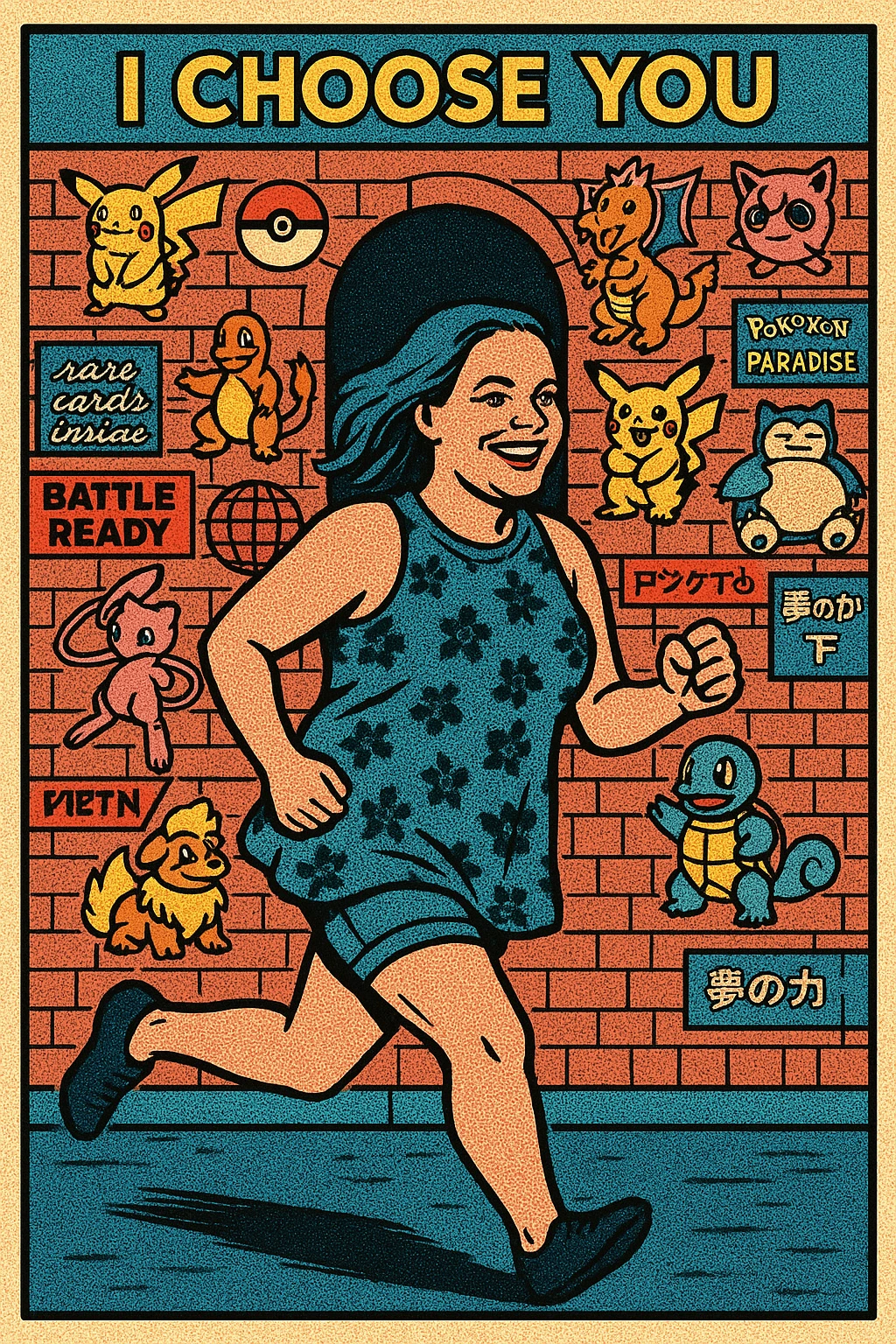 Woman with blue hair running in a city emoji