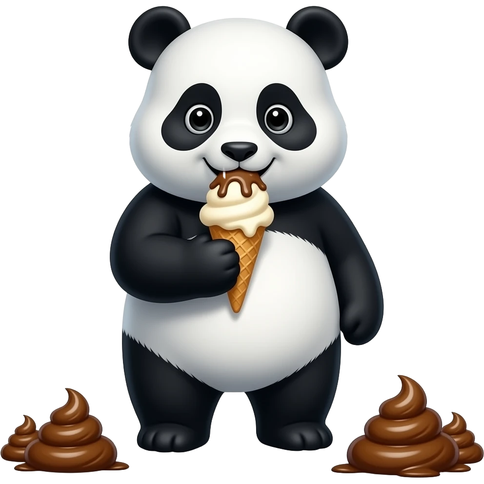 A panda eating ice cream full of poop emoji