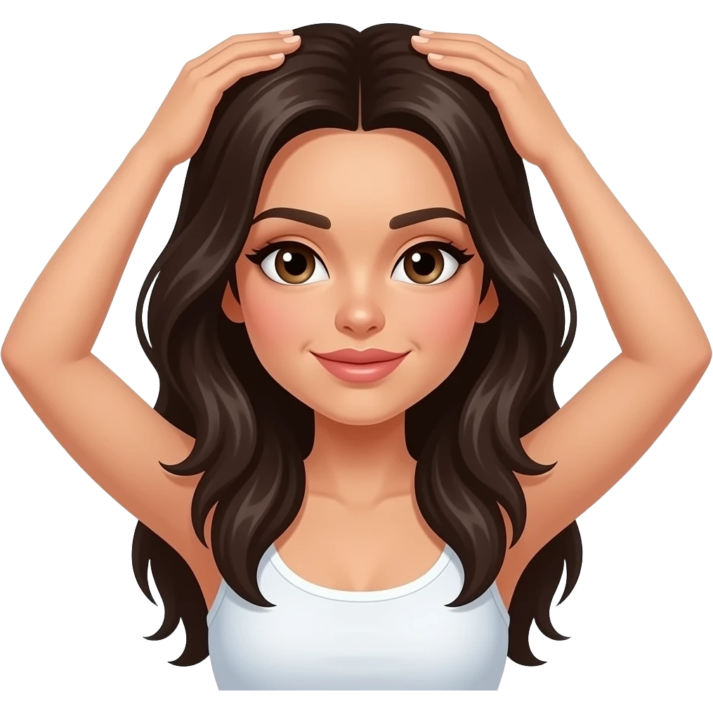 White girl taking care of her black hair by giving herself a scalp massage, iphone emoji style emoji