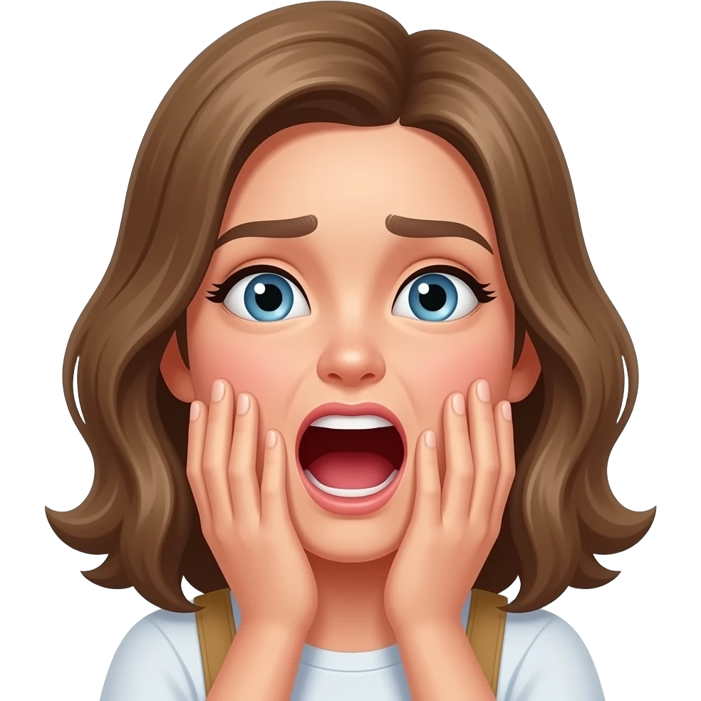 a white girl screeming with her hands covering her mouth emoji