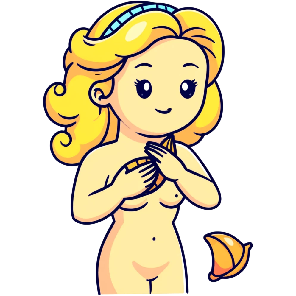 Greek goddess Aphrodite with a shell and a wink emoji