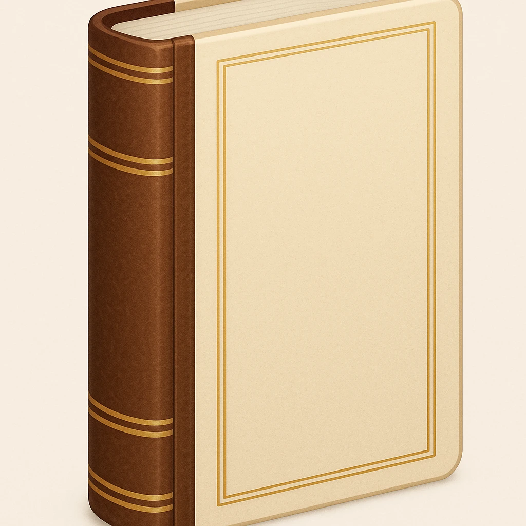 Create an emoji of a classic French book inspired by 'À la recherche du temps perdu' with a cream cover, brown leather spine, gold accents, elegant and minimal design, no text. Maintain a classic and refined look. emoji