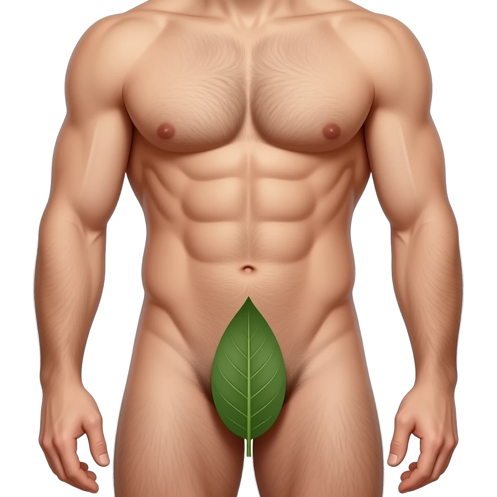 A guy about 23 years old, handsome, full-length, completely naked, has six-pack abs, his genitals are covered by a leaf , He has natural body hair on his arms, legs, and a faint line of hair below his navel. The surgeon uses a scalpel to make a cut on the patient’s stomach. emoji