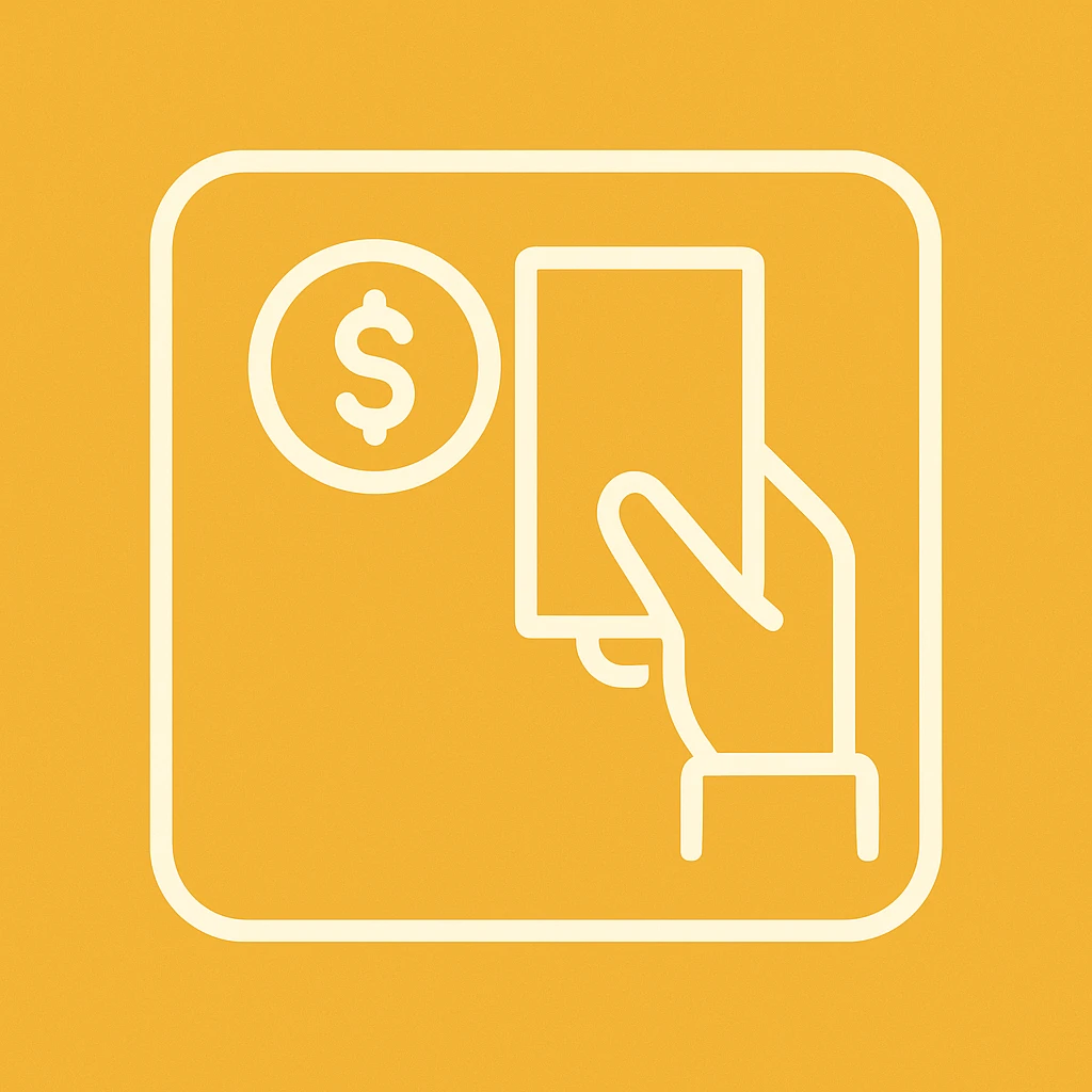 An icon with yellow background, white inner lines, meaning Finance, request to pay emoji