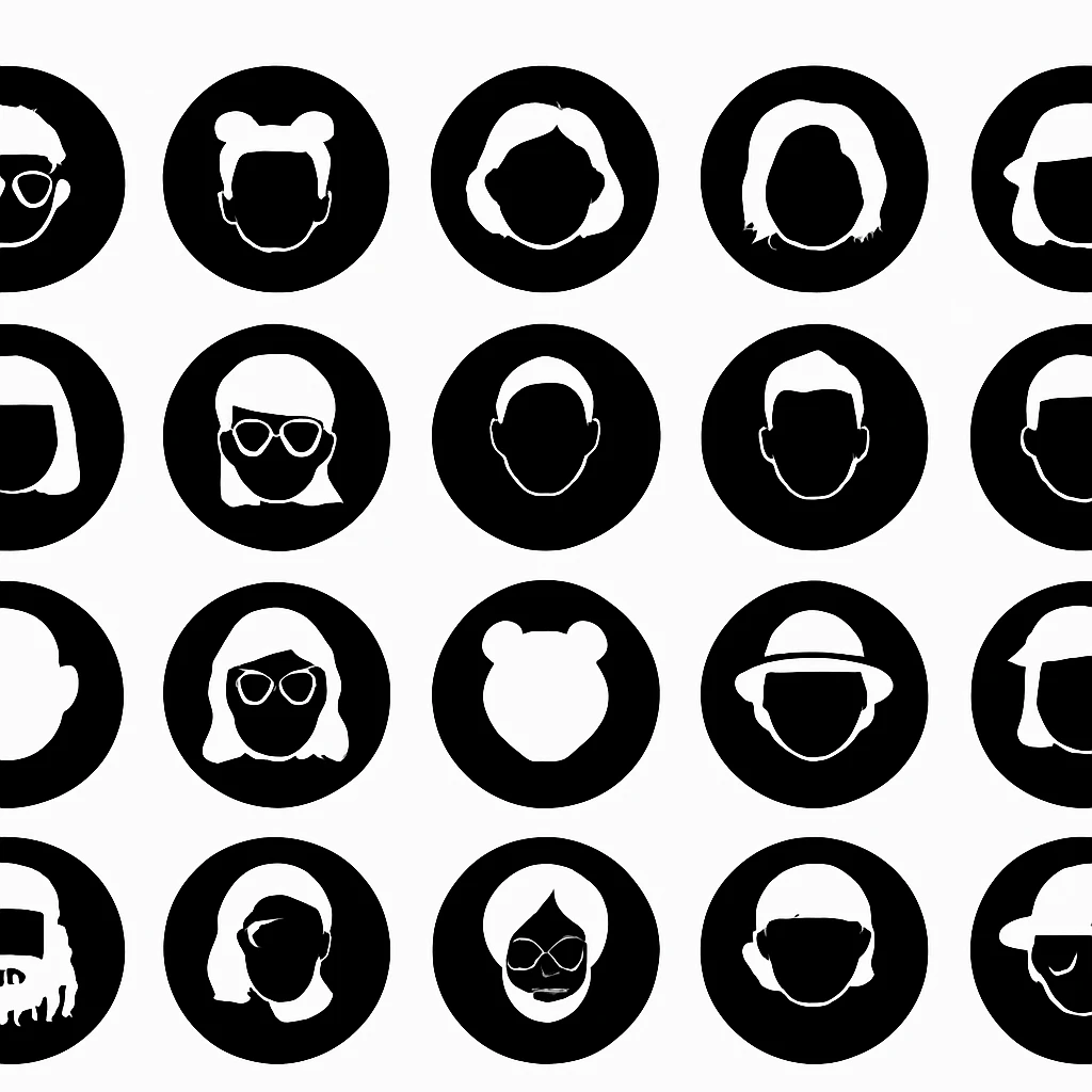 Redesign memoji into black matte monochrome avatars, leaving only the silhouettes of the sculptures. White Background emoji