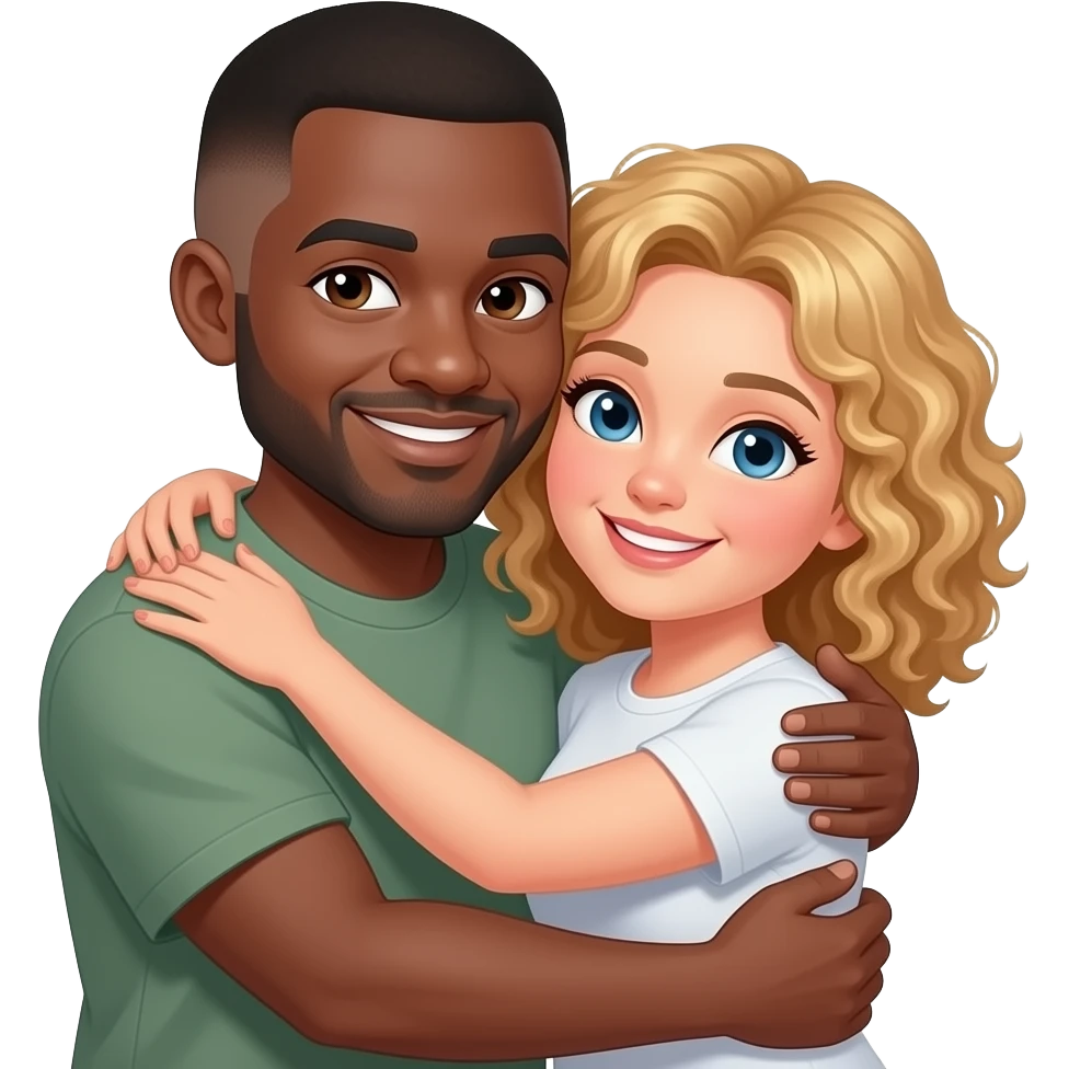 mature black guy with skin fade hair hugging curly blonde woman emoji