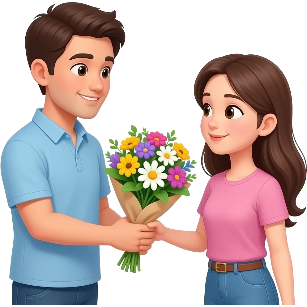 Guy giving girl flowers emoji