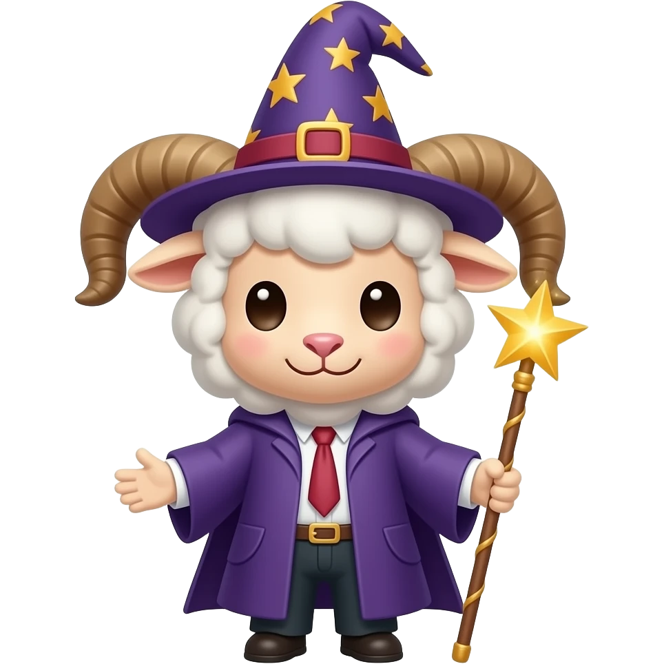 cute ram with horns, a wizard hat and a magic wand emoji