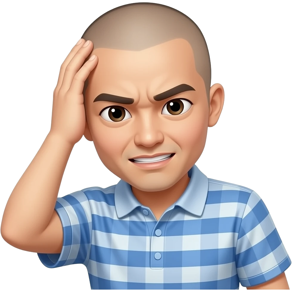 Asian china man with shaved head smacking his head in stupidity emoji
