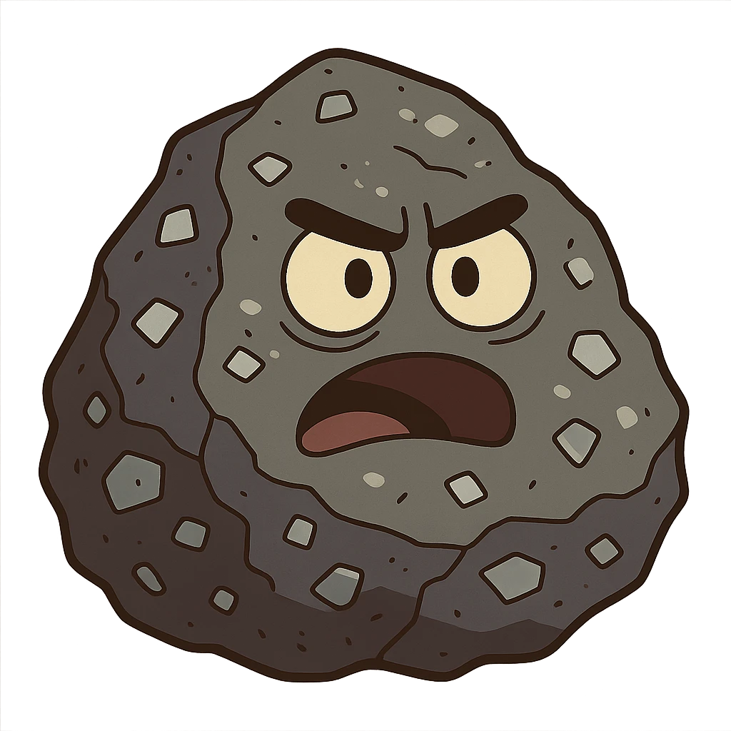 iron ore, stylized cartoon, chunky rock with metallic flecks, simple shading emoji