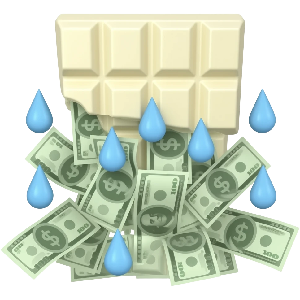 Tableta de chocolate blanco que le caen en forma de lluvia billetes emoji